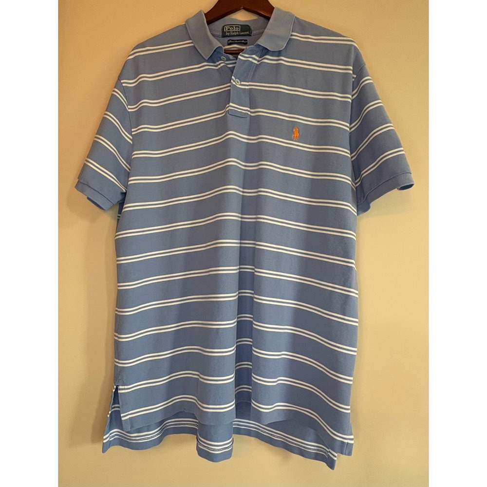 Polo Ralph Lauren Mens Pima Stretch Mesh Stripedā Polo Shirt Blue White XL